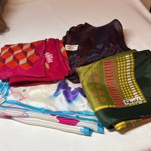 Lot 4 vintage Silk Scarves. Echo/Elorian/Paoli/ Anne Klein. See details.